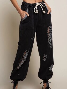 POL Distressed Destroyed Joggers Black Grey